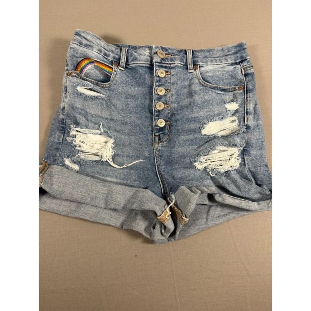 American Eagle High Waisted Button Up Rainbow Shorts